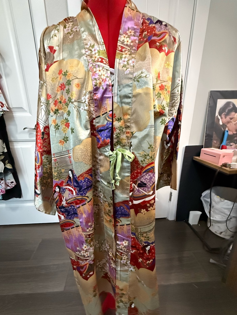 Vintage Ichi Ban Pink Kimono Robe Made in Japan Size 42 Floral